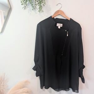 Joseph Ribkoff Sheer Black Blouse with Zipper Size 16